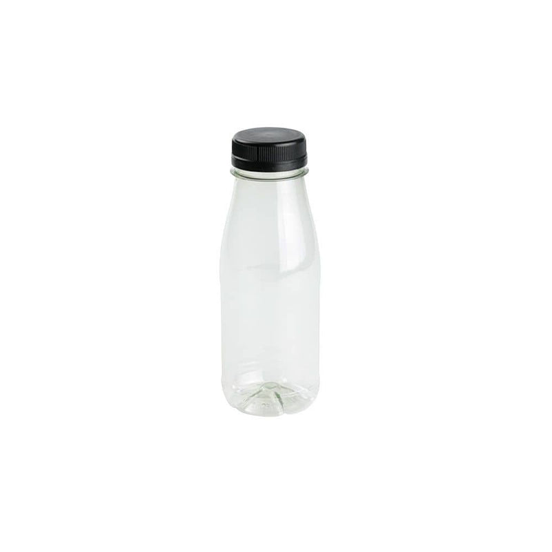 rPET-Flaschen 250 ml, Deckel schwarz, klar