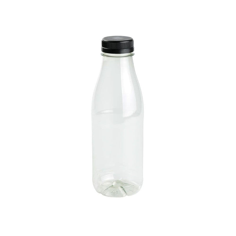 rPET-Flaschen 500 ml, Deckel schwarz, klar