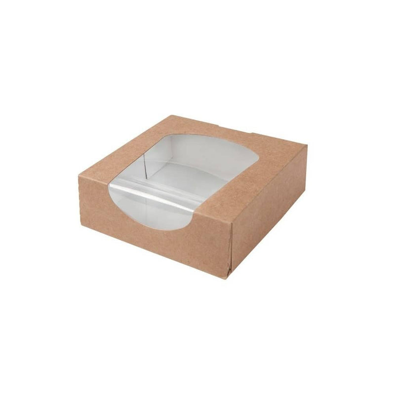 Sichtfenster-Schachteln aus Karton  600 ml, PLA-Folie, braun, faltbar