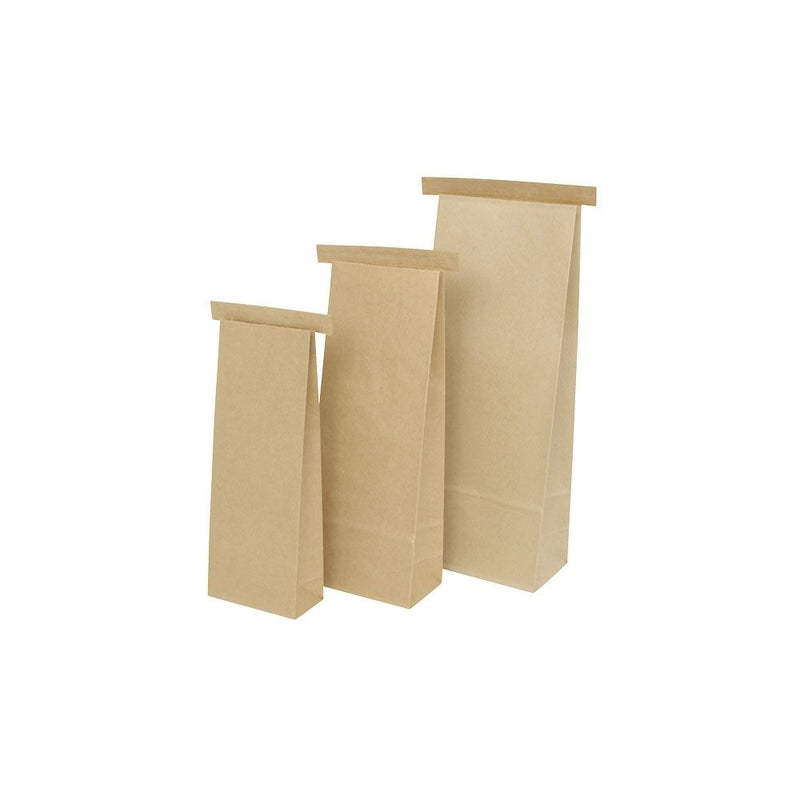 Blockbeutel aus Kraftpapier mit Clipband L, 12,5 x 7,5 x 32,5 cm, PP-Folie, braun