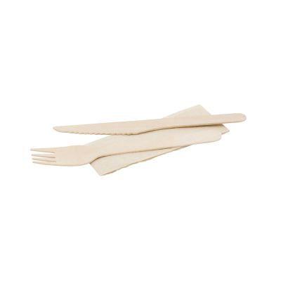 Besteck-Sets Messer, Gabel aus Holz & Serviette aus , 16 cm, unbeschichtet
